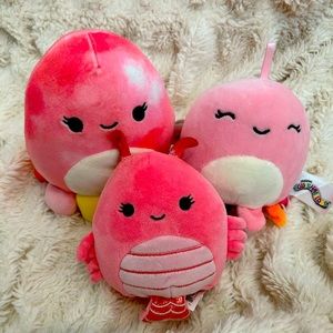 Set of 3 pink crustaceans squishmallows.